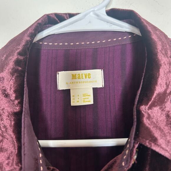 Maeve Anthropologie Katrina Burgundy Velvet Button Up Shirt - Picture 4 of 6